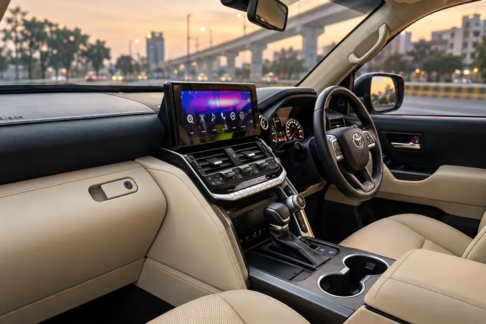 Beige leather interior of the Land Cruiser